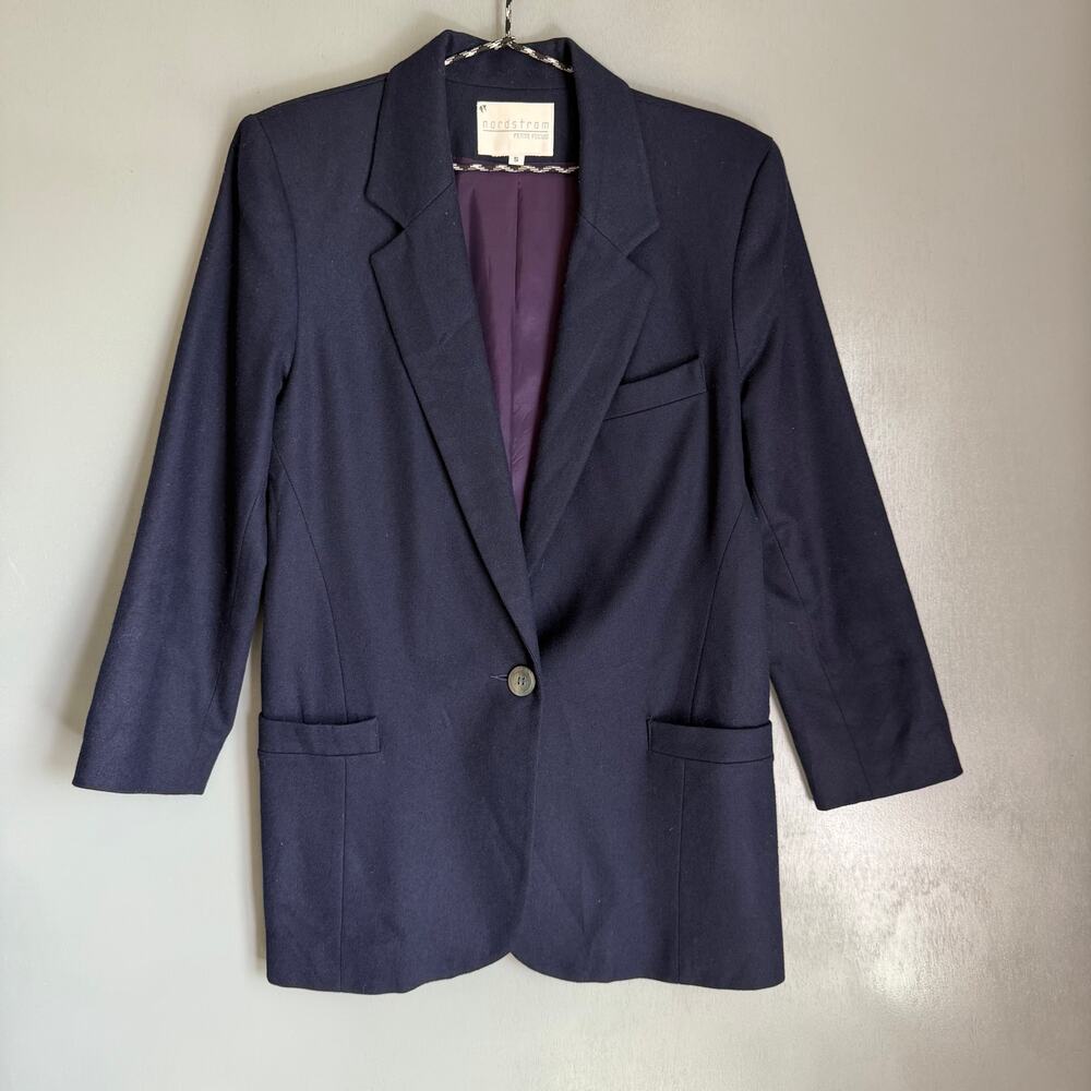 Vintage NORDSTROM Women's S Navy Blue Wool Single Button Blazer Classic Preppy